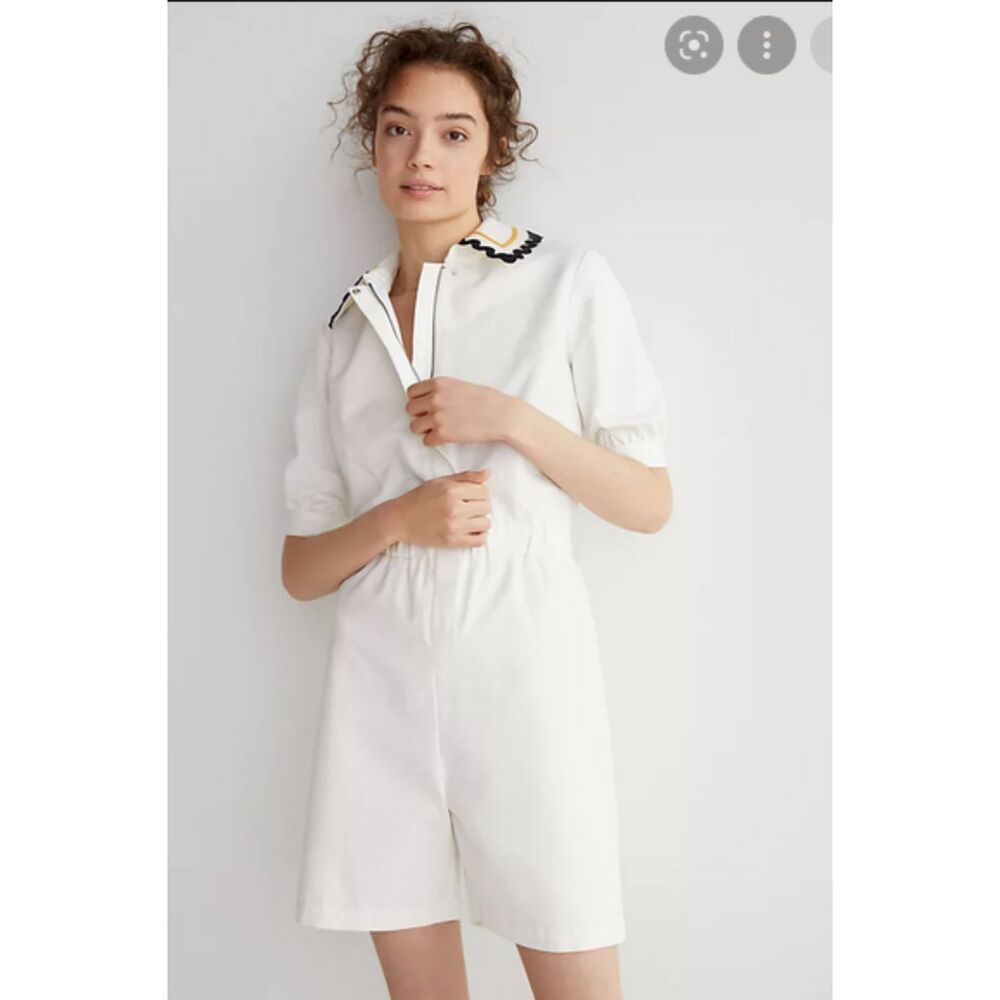 White Anthropologie Embroidered Collar Shorts Romper (NWT)
